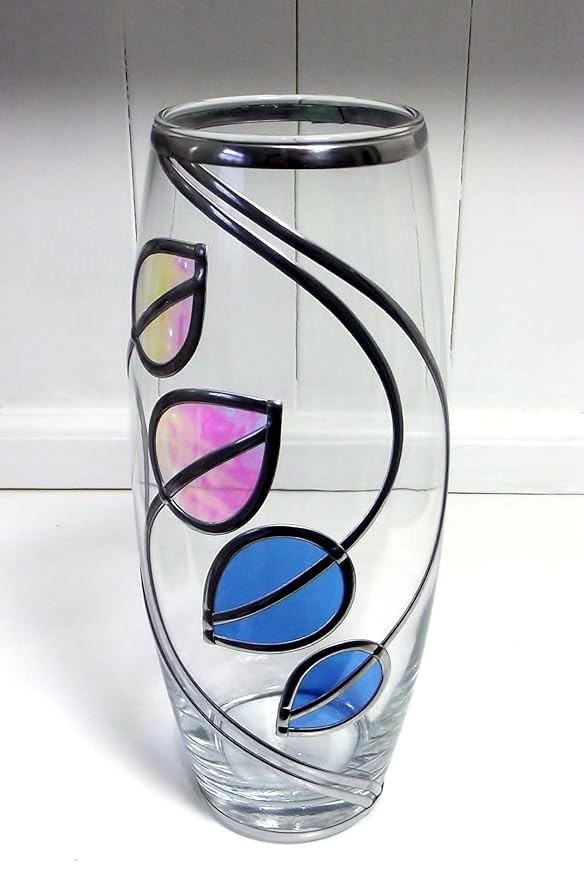 Charles Rennie Mackintosh Inspired Oval Shaped Glass Vase With Elegant