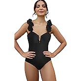 SPORLIKE One Piece Swimsuit Women Ruffle Adjustable Straps Bathing Suit Padded Swimwear