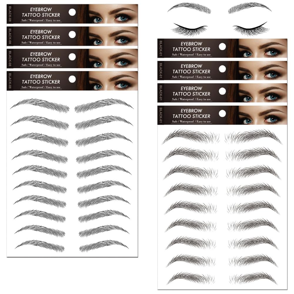 8 Sheets 6D Hair-Like Authentic Eyebrows Transfers Stickers Eyebrow Tattoo Stickers Eyebrow for Women and Girls Cosmetic Products BLACK