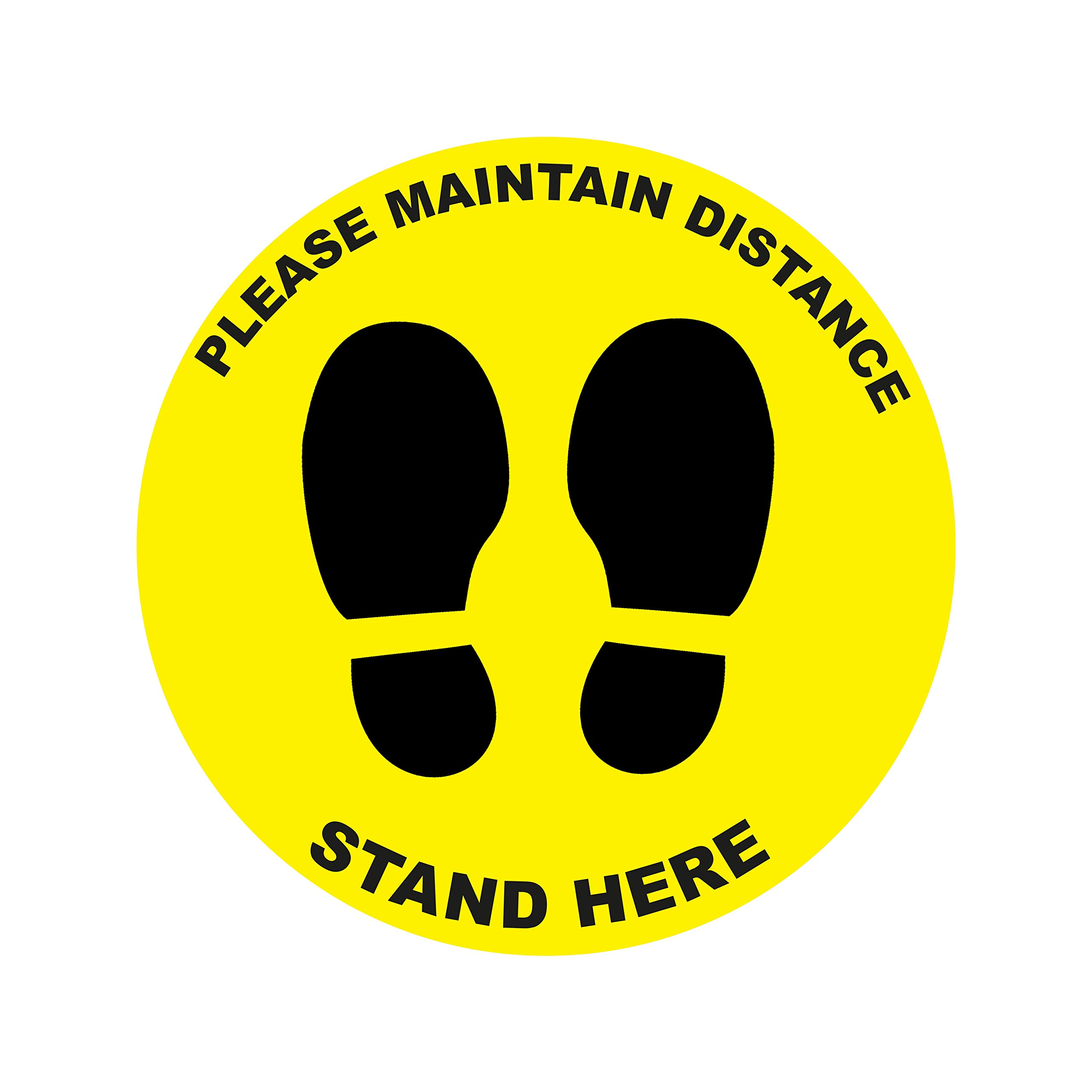 4 x please maintain distance - social distancing landscape floor safety sign self adhesive vinyl weather proof label sticker - 15cm x 15cm - (SC-21)