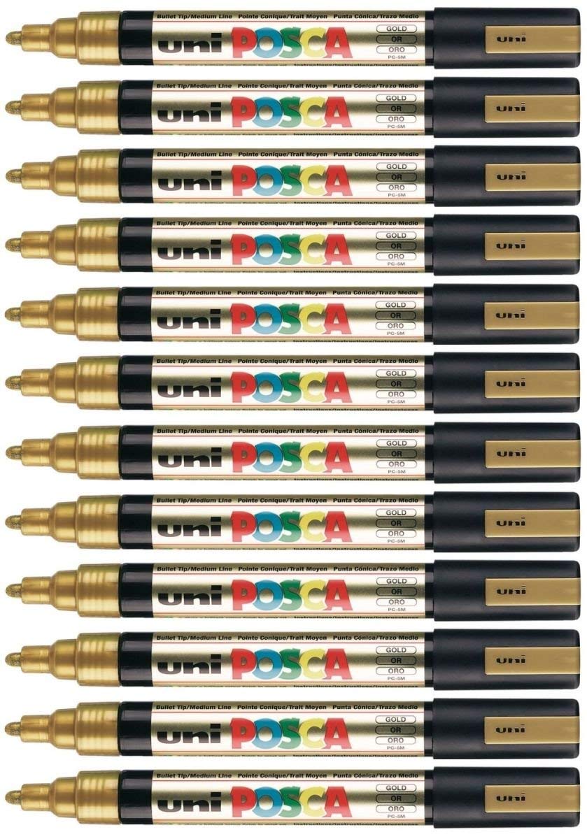 Uni Posca PC5M Gold Colour Paint Marker Pens 2.5mm Medium Bullet Tip