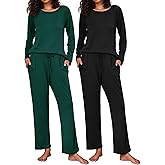 Ekouaer 2 Pack Womens Pajama Sets Long Sleeve Pjs Lounge Set Soft Comfy Sleepwear Winter Loungewear