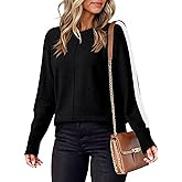 Dokotoo Womens Fall Sweaters Casual Long Sleeve Crewneck Color Block Pullover Knit Tops