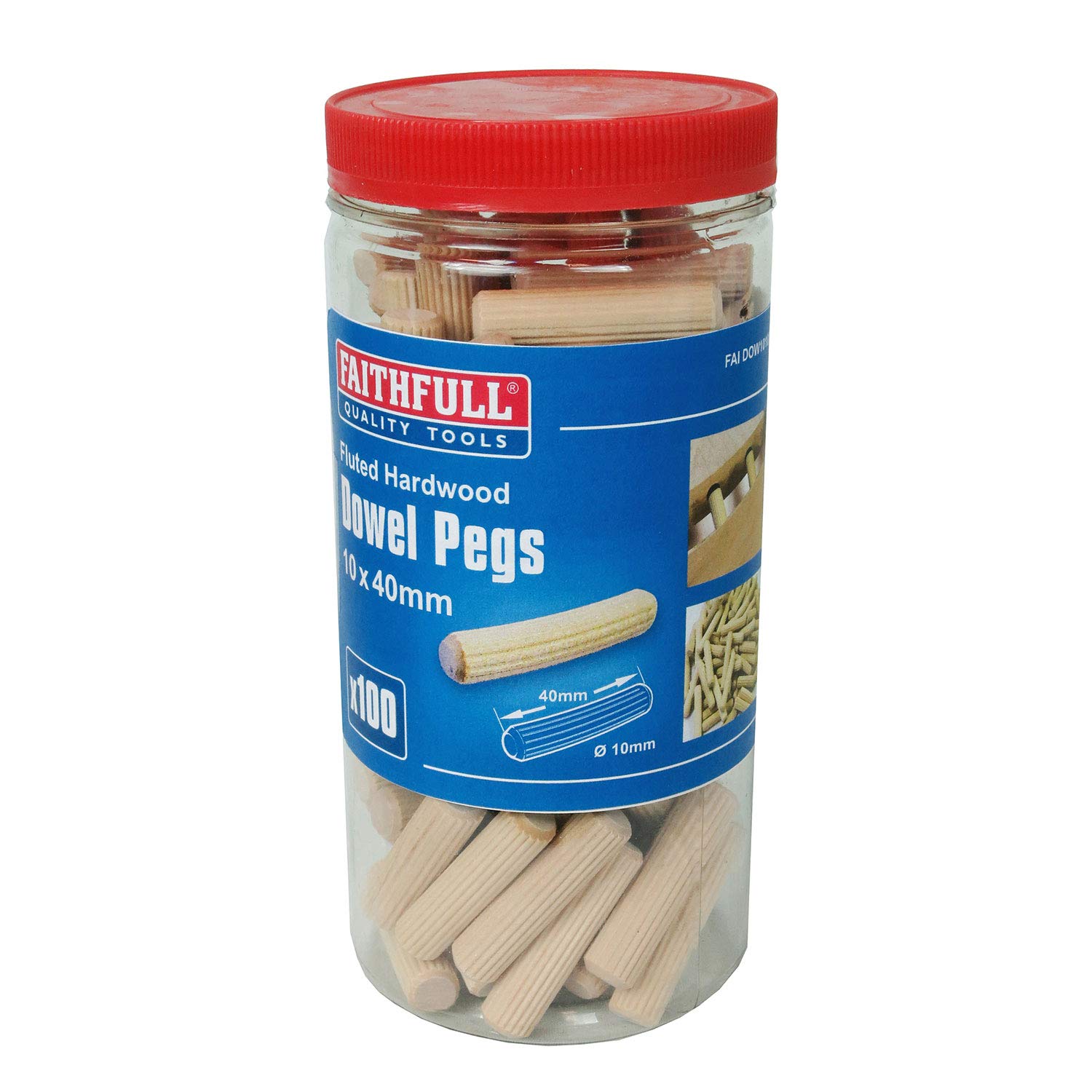 Faithfull Beechwood Dowels - 10mm x 40mm (Tub of 100)