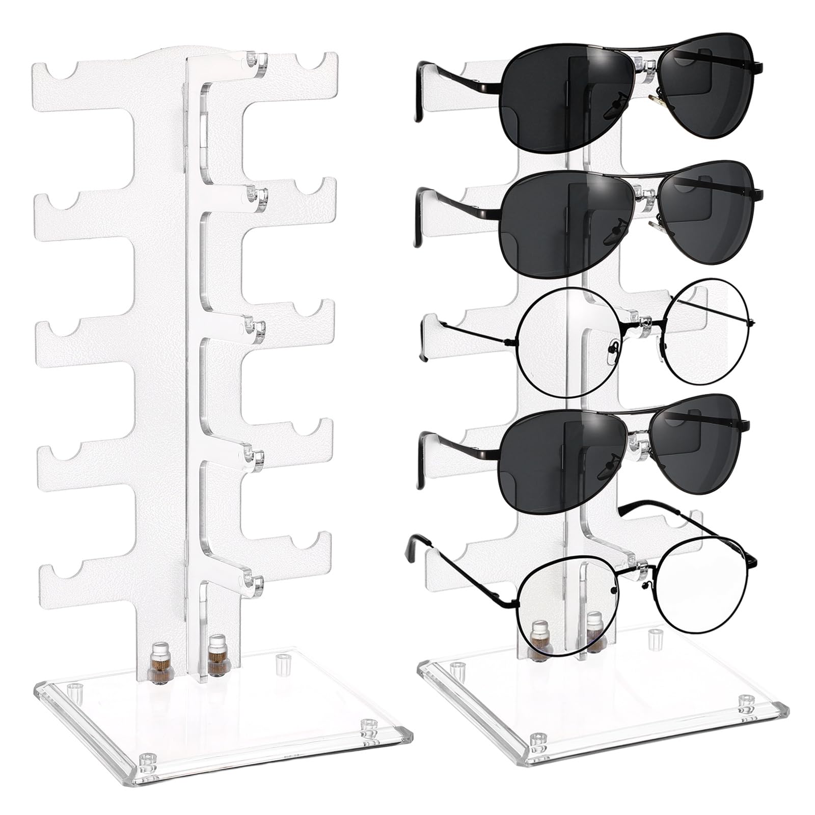 Cabilock Sunglasses Display Stand for 5 Pairs Glasses Organizer Rack Plastic Eyewear Holder for Desk Tabletop Compact 12.2X5.9X5.1 Inch Sunglasses Storage Solution