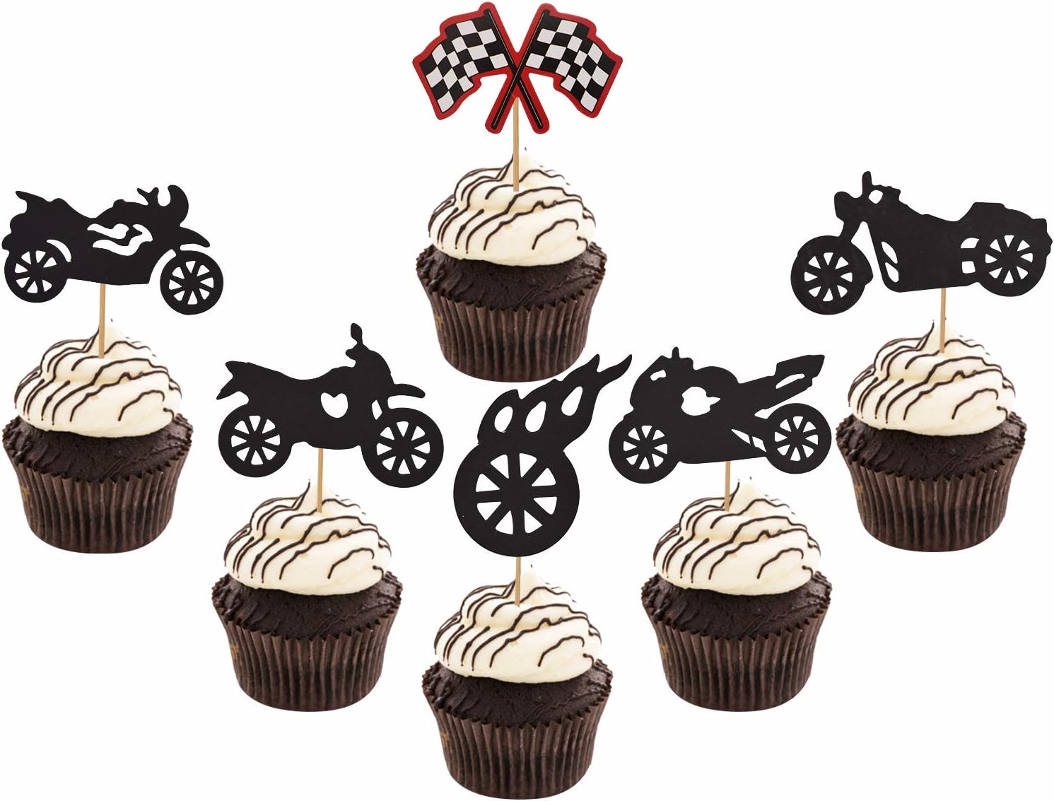 24 Pcs Motorcycle Cupcake Toppers for Motorcycle Theme
