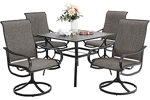 Sophia & William Outdoor Dining Set Patio Dining Set for 4 Outdoor Table and Chairs 5 Pieces with Swivel Patio Chairs 37"x 37" Metal Table for Garden Pool All Weather Brown