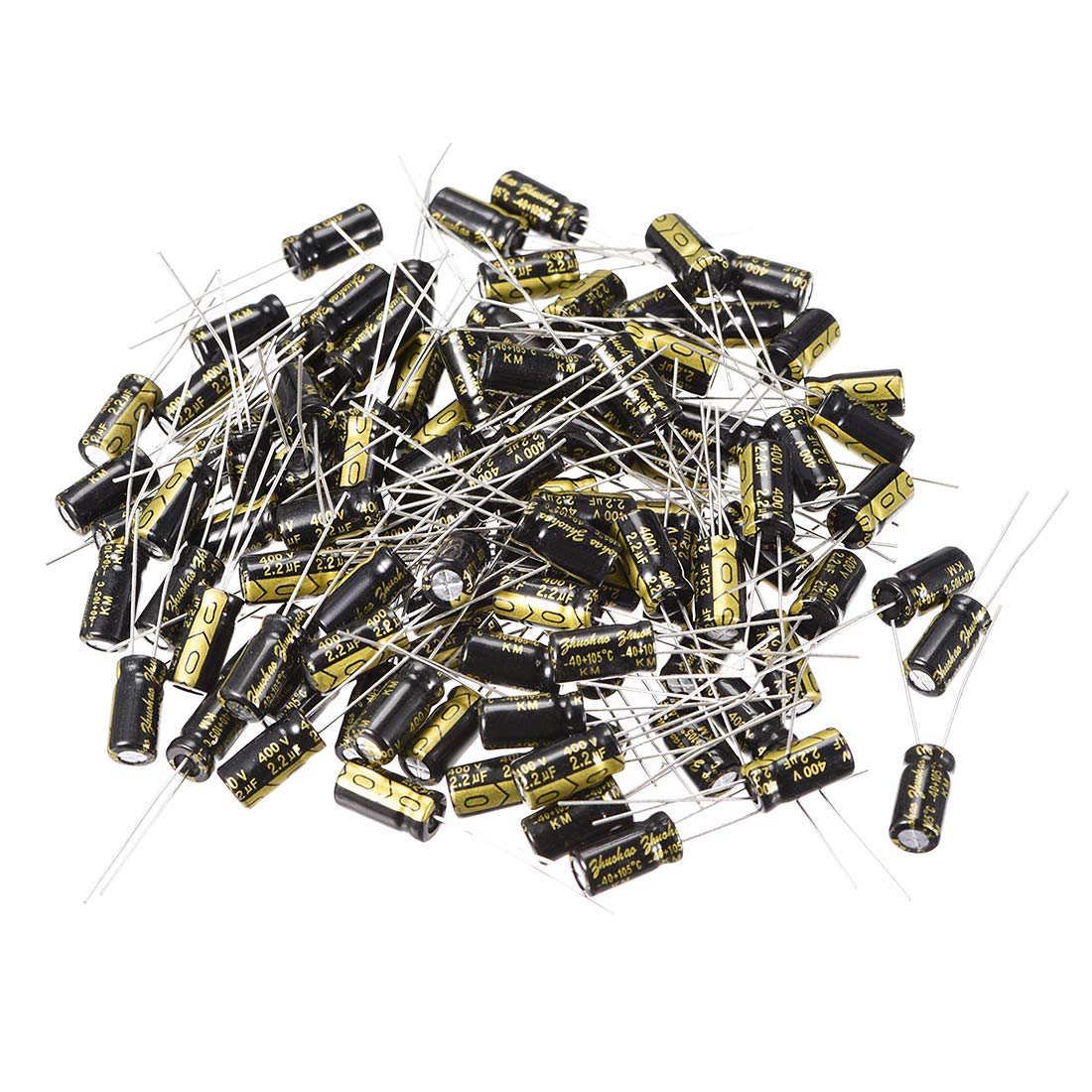 sourcing map Aluminum Radial Electrolytic Capacitor with 2.2uF 400V 105 Celsius Life 2000H 6 x 12 mm Black 100pcs