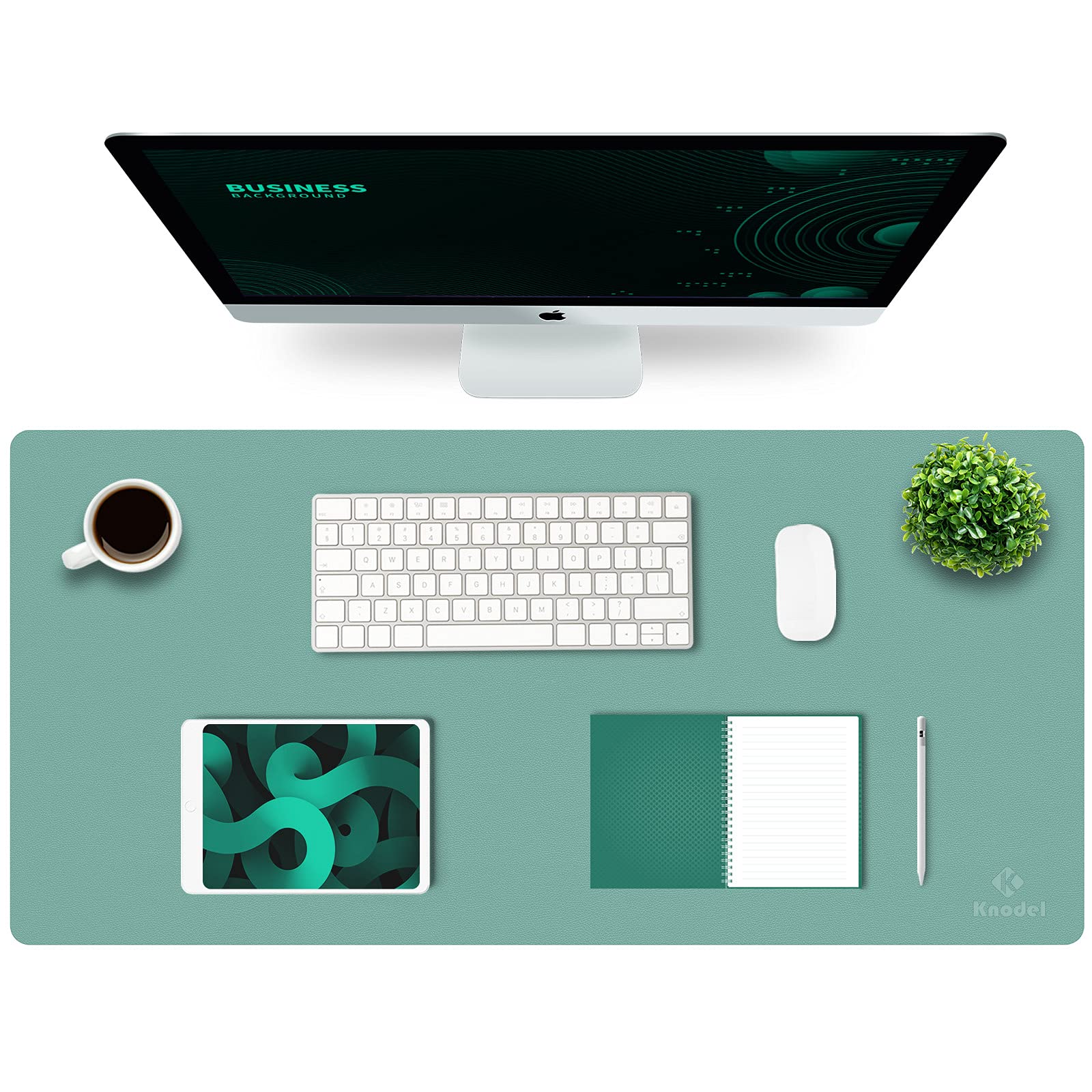 K KNODEL Large Office Leather Desk Mat, Mouse and Keyboard Pad, Computer and Laptop Mat, Desktop Protector and Cover, Writing Pad and Blotter (90x43cm, Green)