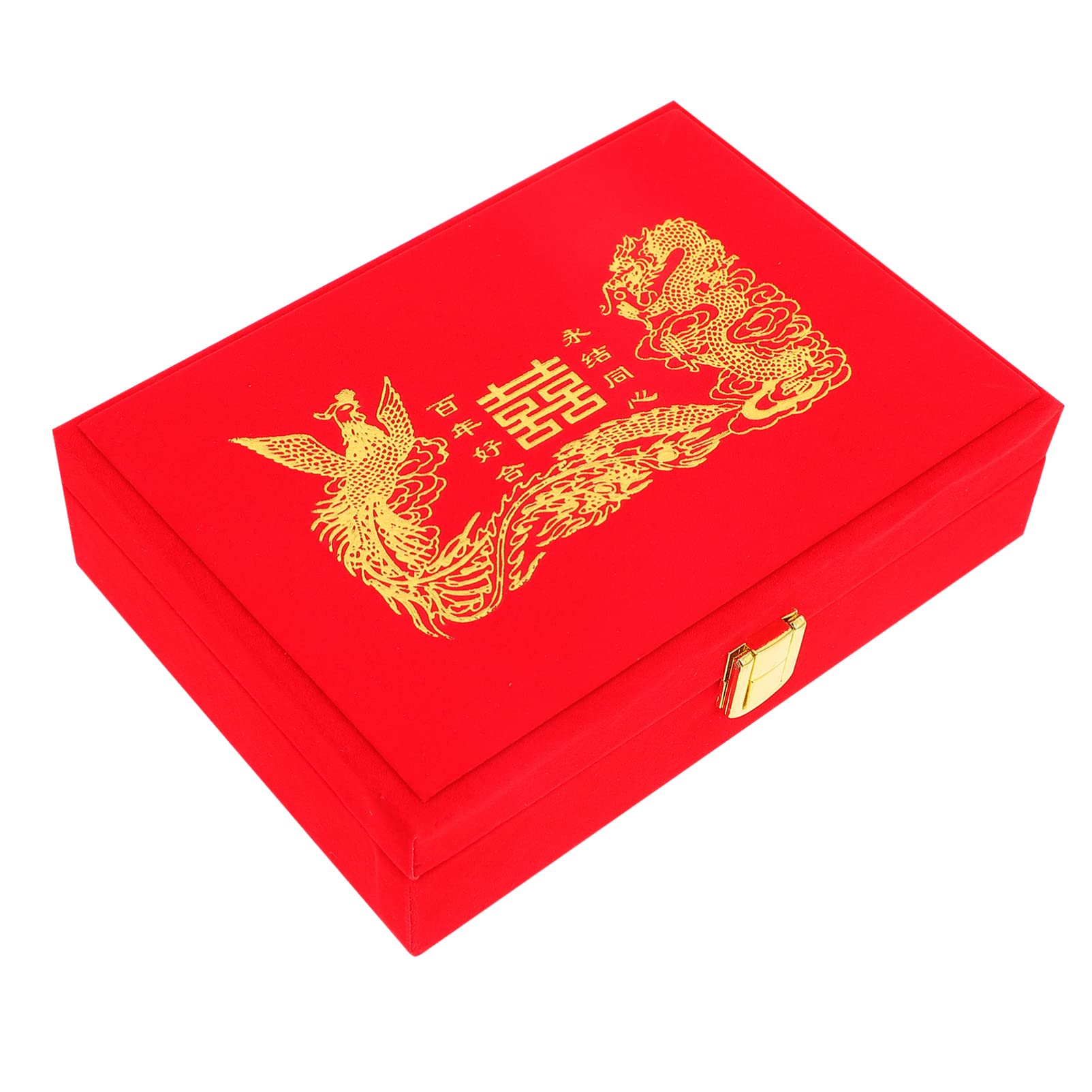 Chinese Wedding Jewelry Case: Antique Wood Trinket Classical Dragon Phoenix Pattern Jewelry Organizer Case for Necklace Earrings Ring Bracelets