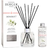 MAISON BERGER Reed Diffuser, 100 ml, Precious Jasmine | Decorative Scented Bouquet, 8 Reed Sticks, ~4-Week Passive Diffusion, No Flame or Electricity, Made in France
