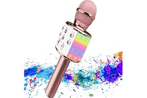 Karaoke Microphone, Wireless Bluetooth Microphone Colorful LED Lights, Portable Handheld Mic Speaker Machine Toy for Kids Gir