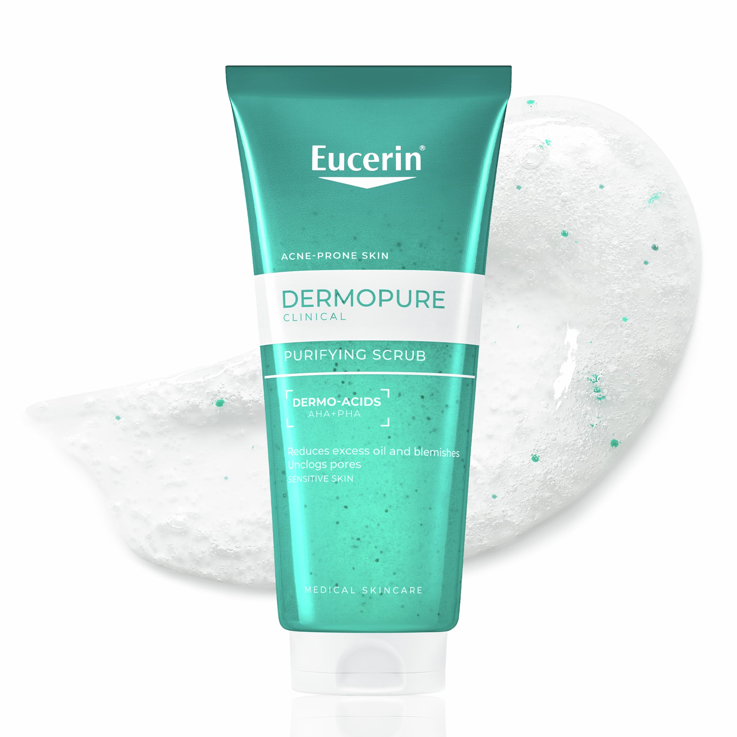 Eucerin Dermopure Clinical Purifying Scrub 100ml, Face and Body Exfoliator for Oily, Blemish-Prone Skin, Purifying Skincare with Lactic Acid