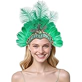 MAOFENG Women's Carnival Feather Headpieces Sequin Headdress for Wedding Masquerade Party Cosplay Feather Headbands
