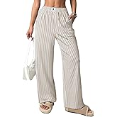 EVALESS Women's Striped Pants Spring Summer 2026 Comfy Pajama Pants High Waist Wide Leg Lounge Pants Lightweight PJ Bottoms