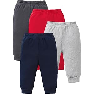 Jecson Baby Boy Pants 4-Pack Soft Toddler Sweatpants Elastic Waist 3M-3T | 4-pack baby boy pants made with soft DeRong fabric