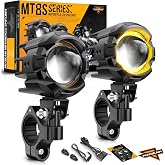 Auxbeam MT8S Series Motorcycle Auxiliary Lights Fog Lights Driving Lights | 3 Inch, 3+5 Light Modes, Start-up Halo DRL, White &amp; Amber Dual-Color Beam, IP67 Waterproof, for Motorcycle ATV UTV Truck