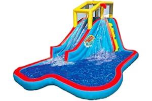 Banzai Inflatable Pool Water Slide, Blow Up Backyard Splash House, Slide N’ Soak