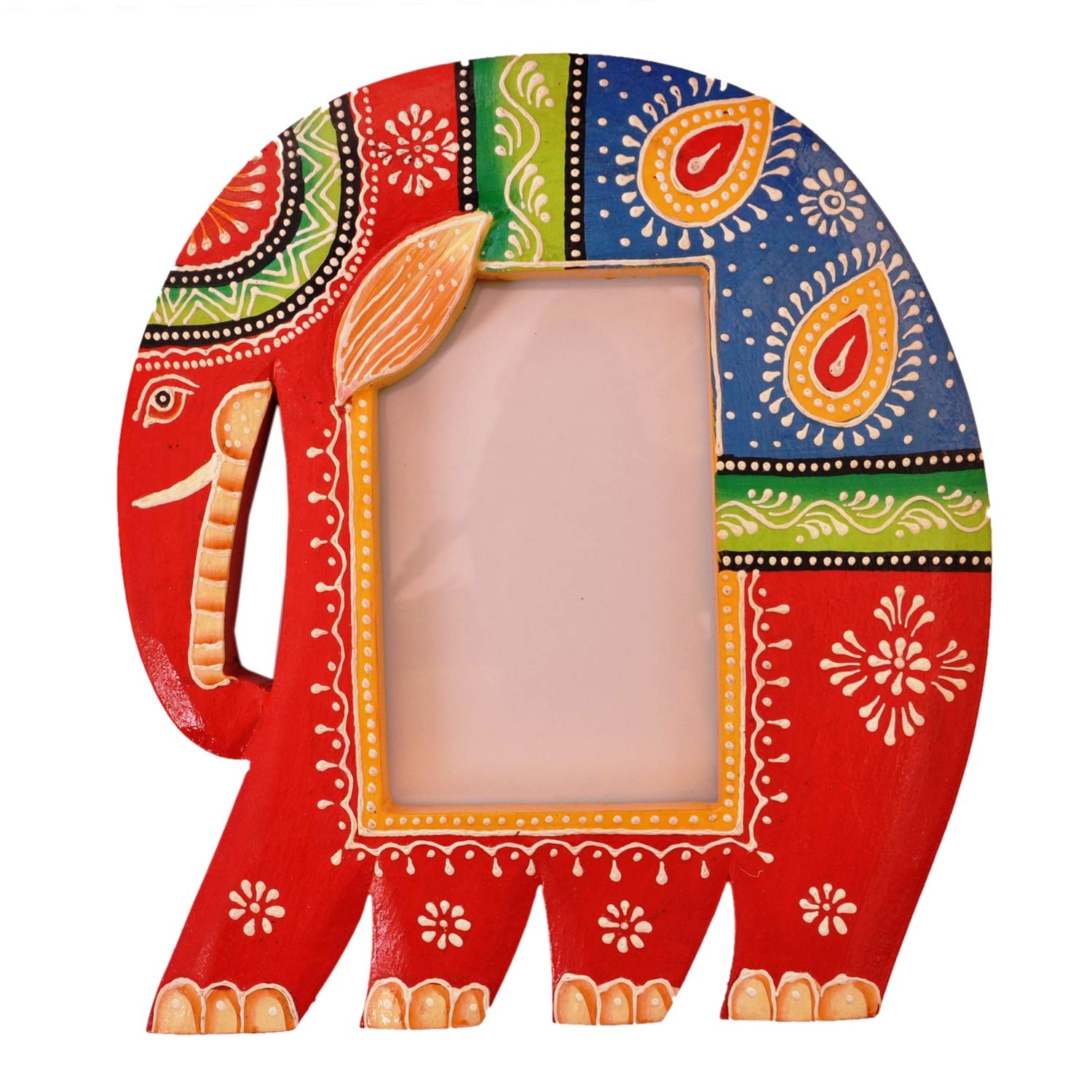 Purpledip Wooden Photoframe: Handpainted Elephant Shape Picture Frame (11366)
