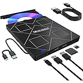 5-in-1 Extemal CD/DVD Drive for Laptop,USB 3.0 &amp; Type-C Portable CD/DvD Rw Burner with SD/TF Card Reader &amp;DVD-ROM Rewritable Player，Compatible with Laptop Pc Desktop, Windows11/10/8/7 Linux Mac os