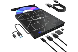 5-in-1 Extemal CD/DVD Drive for Laptop,USB 3.0 & Type-C Portable CD/DvD Rw Burner with SD/TF Card Reader &DVD-ROM Rewritable Player，Compatible with Laptop Pc Desktop, Windows11/10/8/7 Linux Mac os