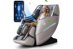 HealthRelife 4D Massage Chair Full Body Zero Gravity Recliner - 55“ SL-Track,20 Auto Modes,11 Massage Technique,40 Airbags Massage,with Yoga Stretch,APP Control,Negative Oxygen lons（Grey）