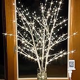 Bexdir Lighted Birch White Tree Branches 33IN 180LED with Timer Plug in, Artificial Tree White Birch Twig for Christmas Home Decor Party Wedding Bedroom