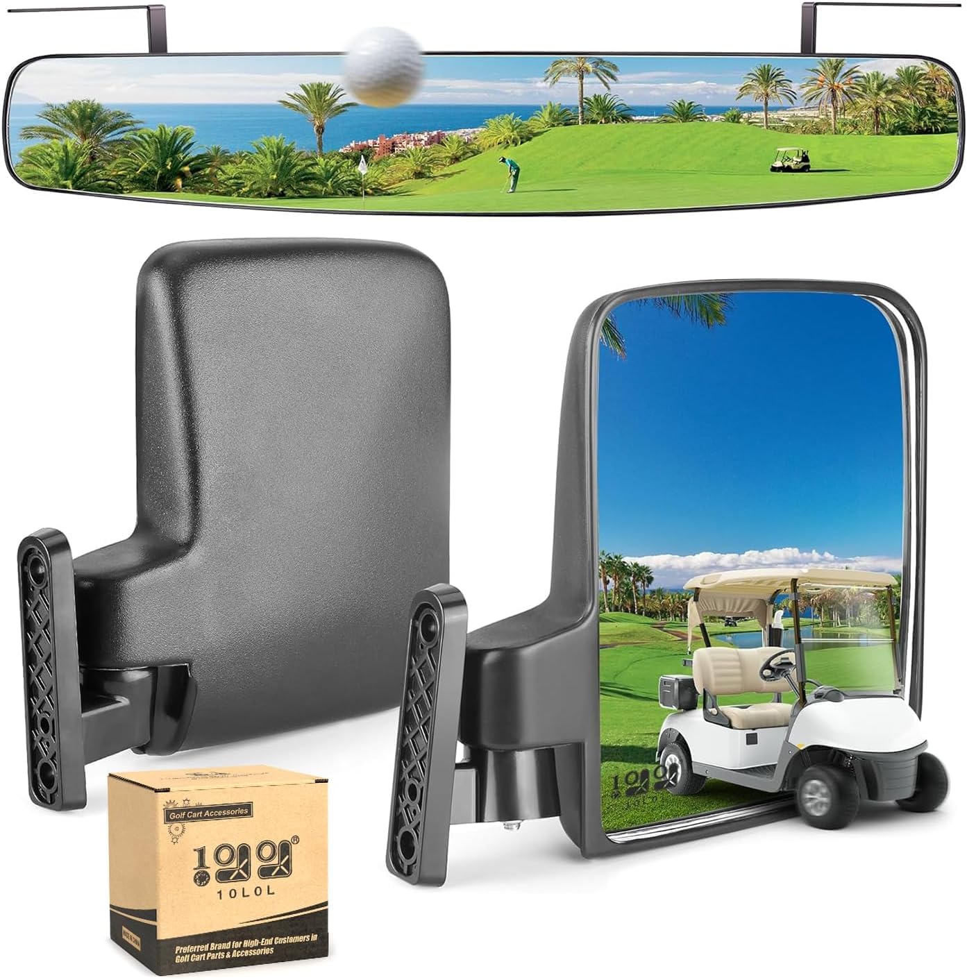 10L0L Golf Buggy Mirror - Easy to Install Rear View Golf Cart Side Mirror and Rearview Mirror with HD Glass for Optimal Visibility on the Golf Course, Fits for Yamaha Club Car EZGO and Others