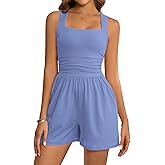 LOOKBOHO Women's Rompers Atheletic Workout Jumpsuit Square Neck Waist Corset Sexy Short Jumpsuits One Piece Bodysuits