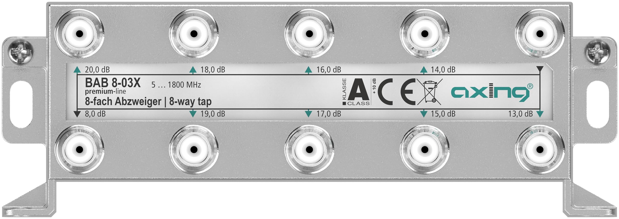 Axing BAB 8-03X 8-Way Splitter 13-20 dB 5-1800 MHz TV Data Internet Cable TV