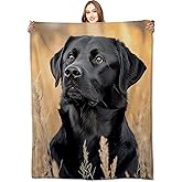 VODRM Black Lab Portrait Blanket,50x60in,Stunning Labrador Natural Field Throw Blankets,Gifts for Men Women & Dog Lovers, Lightweight Soft Fleece Cozy,for Sofa Couch Bed Room Rustic Decor