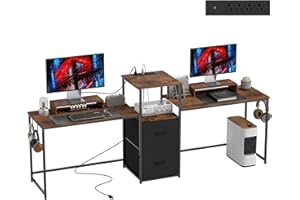 HOMCOM 96 Inch Gaming Desk for 2 Person, Extra Long Computer Desk with Power Outlets & USB Ports, Gaming Table with Monitor S