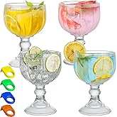 Claplante Schooner Beer Glasses, 21.5 Oz Extra Large Margarita Glass Set of 4 With 4 Color Clips, Shrimp Cocktail Glasses Goblet, Large Stemmed Glasses With Thick Bottom, Crystal Clear Bar Glassware