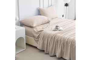 SKYMOOD 4 Piece Twin Sheet Set - Super Soft Breathable Cooling Bed Sheets King Size 16 Inch Extra Deep Pocket, Hotel Luxury Bedding & Pillowcases, Wrinkle Free Oeko-Tex - Sand
