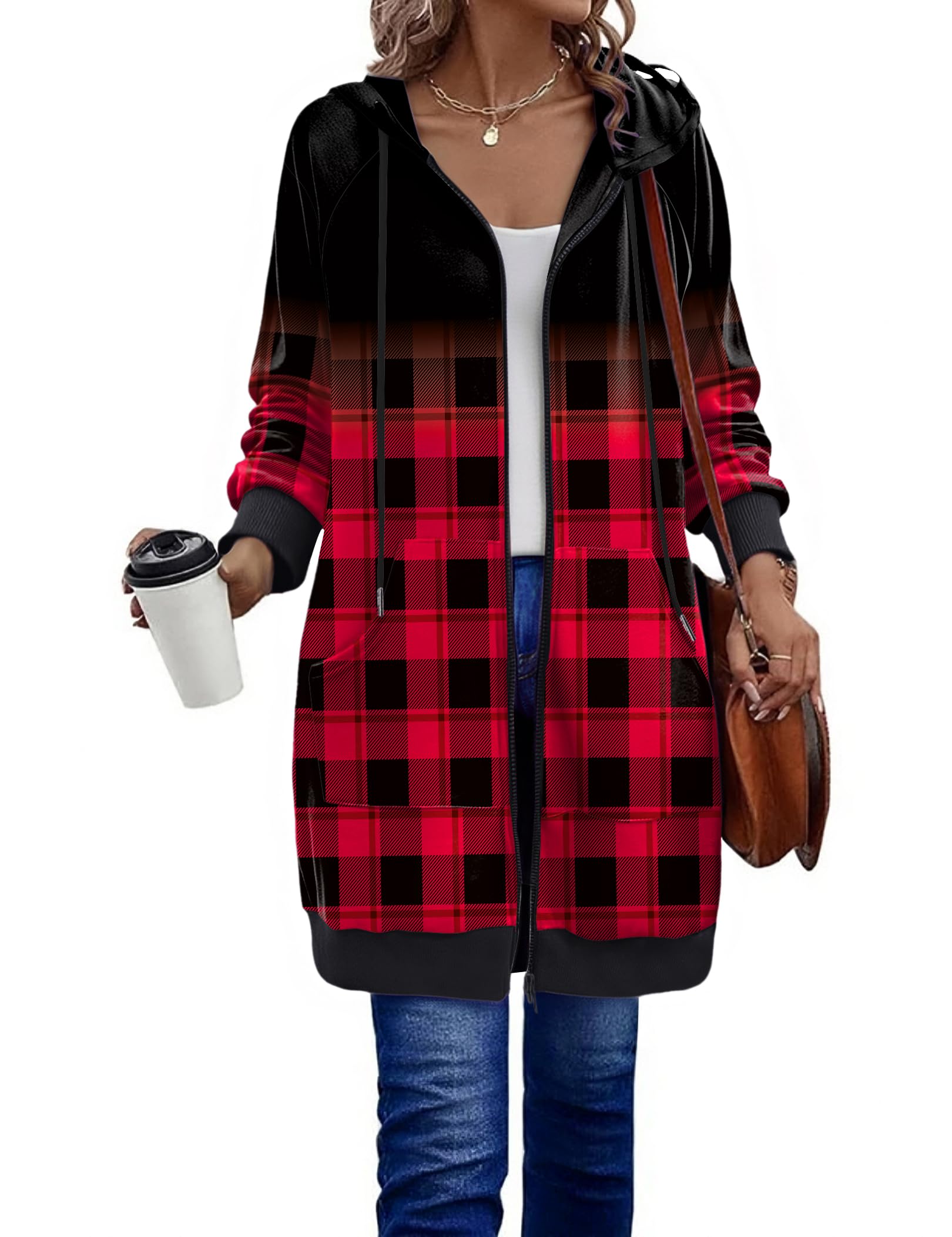 Zeagoo Women's Zip Up Hoodies Long Tunic Sweatshirts Long Sleeve Oversized Fleece Casual 2025 Fall Jacket Coat with Pocket Christmas XL Image