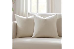 Meekio Set of 2 Ivory Pillow Covers 18 x 18 Inch Farmhouse Boho Decorative Throw Pillow Covers Linen Cushion Covers for Sofa Couch Décor