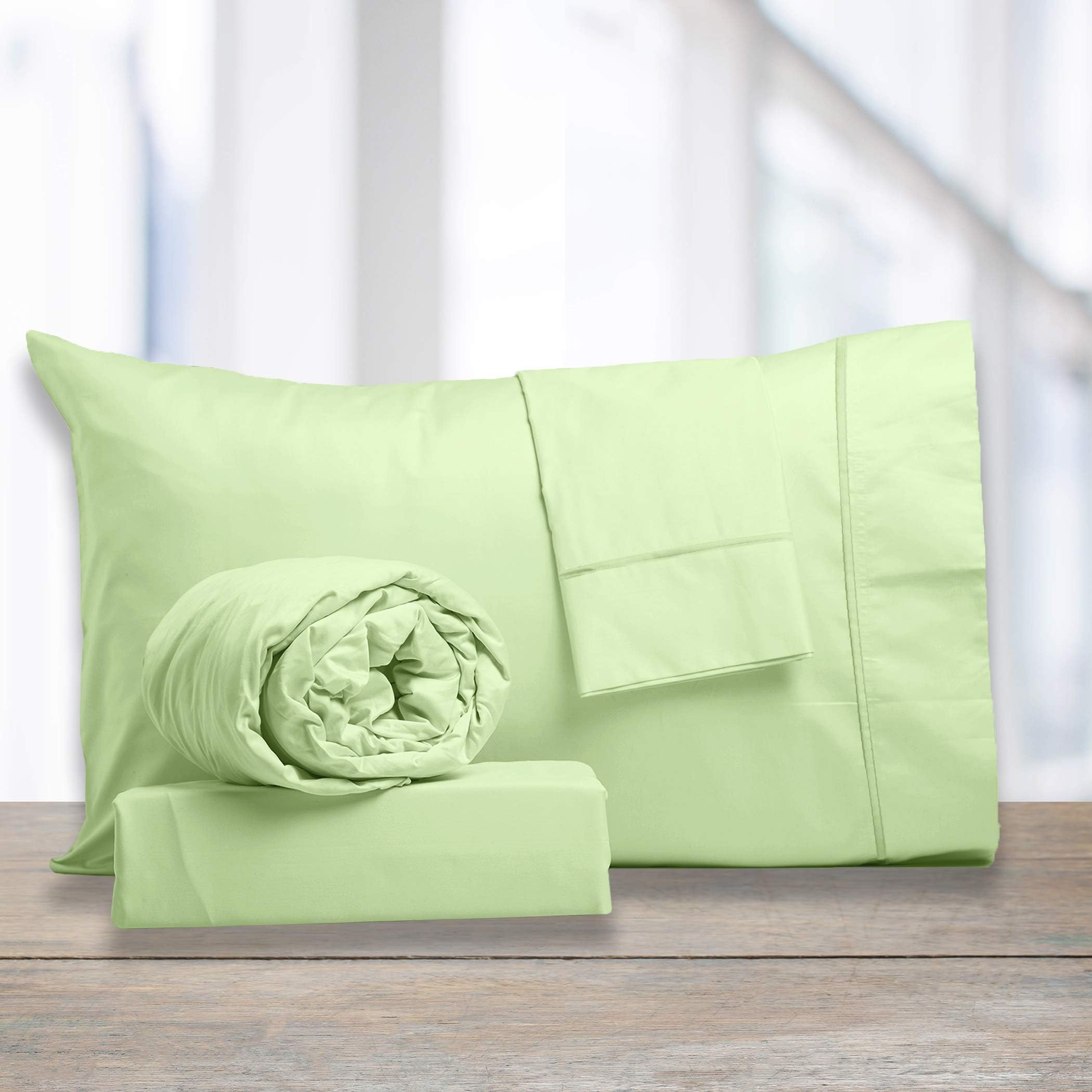 Ultimate Percale 400 Thread Count 100% Cotton 3 Piece Bed Sheet Set, Luxury Twin Sheets Percale Weave, Moisture Wicking, Super Soft Finish, Cool & Crisp, Fitted Sheet Fits Upto 17" Deep Pocket, Sage