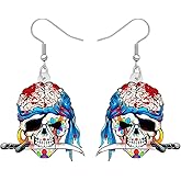 DALANE Halloween Gifts Acrylic Pirate Sugar Skull Earrings Dangle Drop Novelty Jewelry for Women Charms Party Favors Decor