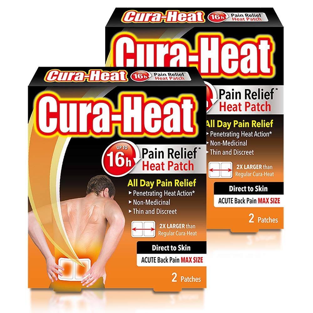 Cura-Heat Back Pain MAX size Direct-to-Skin 2 patches, Pack of 2 (4 patches)