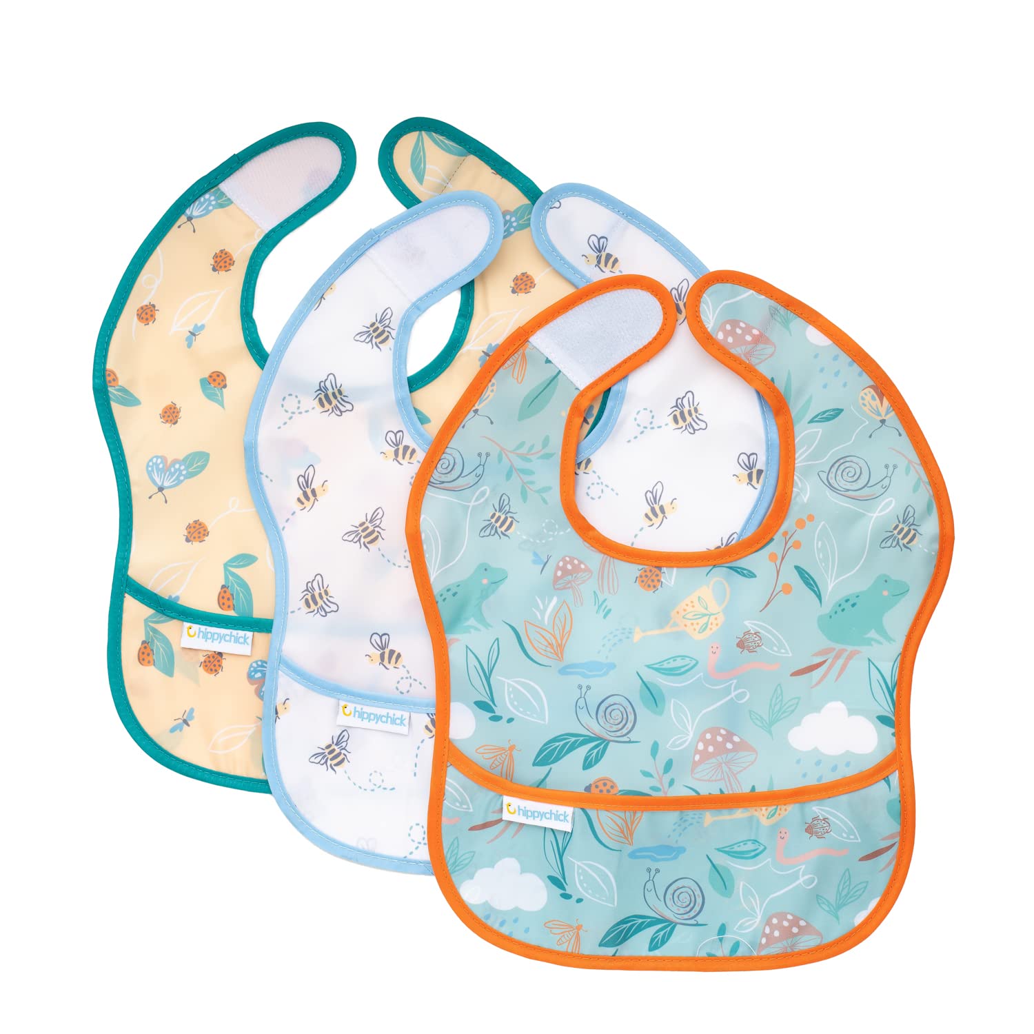 Hippychick Baby Weaning Bib, Waterproof Bibs with Pockets, for 6-24 Months, Little Bib 3 Pack - English Garden