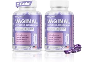 MEGNETA Vaginal Moisturizer Capsules, Kacip Fatimah 1,000mg & Manjakni, Slippery Elm for Vaginal Dryness- Vegan, USA Made, 120 Capsules