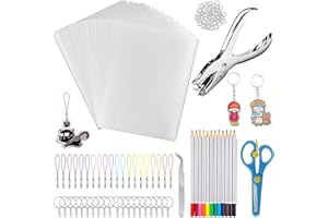 175 Pcs Heat Shrink Dink Sheets Kits, 20 Pcs Shrinky Heat Plastic, 12Pcs Colored Pencils, 143 Pcs Keychains Accessories DIY K