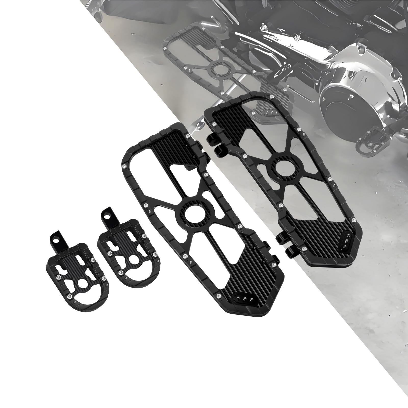 Photo 1 of HDBUBALUS Motorcycle Floorboards Driver Passenger Footboards Wide Foot Pegs Board Pedal Compatible with Toouing Electra Road Street Glide Softail Road King Black Edge
