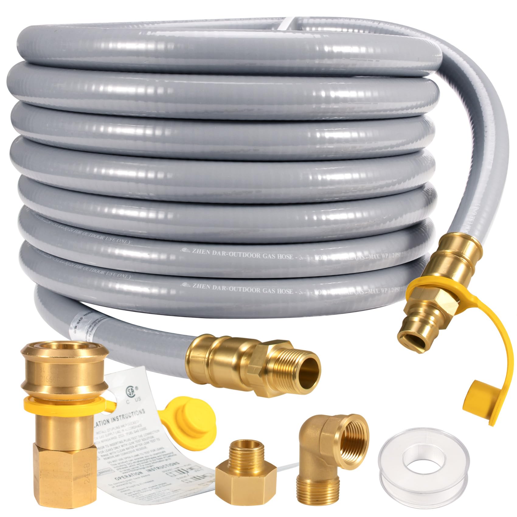 Photo 1 of ?50FT)3/4 inch ID Natural Gas Hose, Available in 15FT/24FT/30FT/50FT, Ideal for Generators, Grills, Patio Heaters & More with Quick Connect, 90° Elbow & 3/4" to 1/2" Adapter. CSA Certified