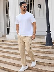 PLEPAN Men's Casual Cargo Pants Drawstring Hiking