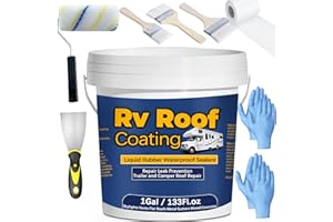 Qiveaory 1Gal/133Fl.oz Liquid Rubber Rv Roof Coating White Waterproof Sealant Camper Roof Repair Solar Reflective Wooden Brush Putty Knife Nitrile Gloves Paint Roller Drywall Repair Tape