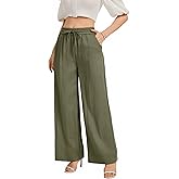 KICZOY Casual Women's Wide Leg Summer Pants High Elastic Drawstring Waisted Cropped Loose Trousers
