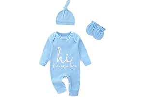 Jomixa Newborn Girls and Boys Romper, Hi I’m New Here Long Sleeve Cotton Baby Clothes, Newborn Coming Home Outfit