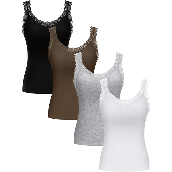 Hicarer 6 Pieces Lace Camisole Tank Tops Lace Trim Camisole Straps
