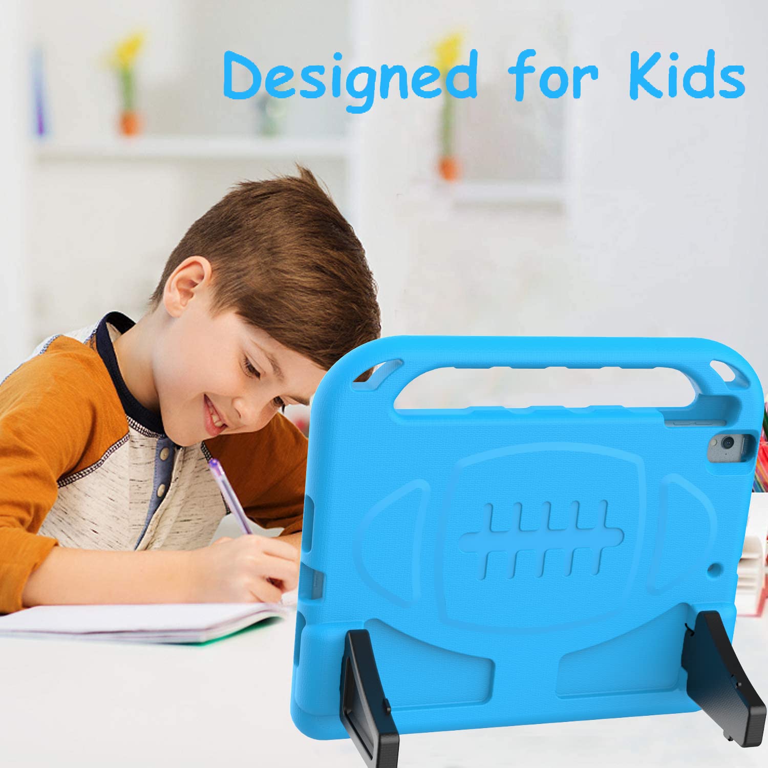 BMOUO Kids Case for iPad 9th/8th/7th Generation (iPad 10.2 Inch, 2021/2020/2019) with Built-in Screen Protector, Durable Shockproof Handle Stand iPad 9th 8th 7th Generation Case for Kids, Blue